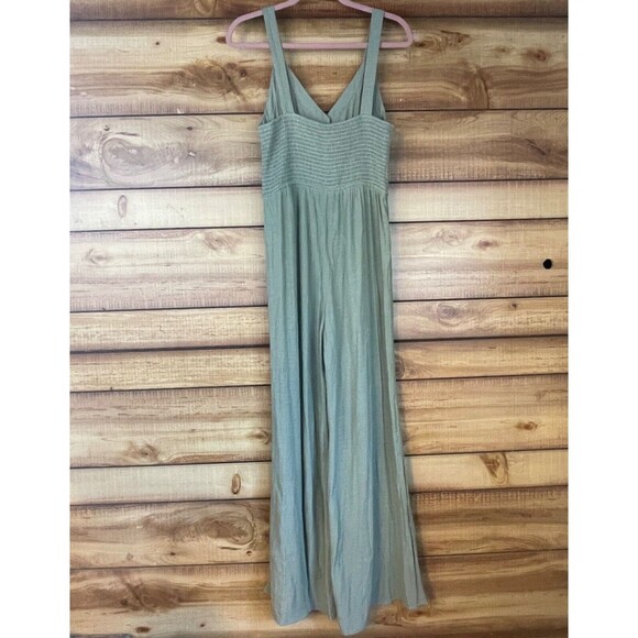 En Creme Womens Jumpsuit Romper Medium Boho Wide Leg Sleeveless V-Neck Green NEW - Picture 2 of 11